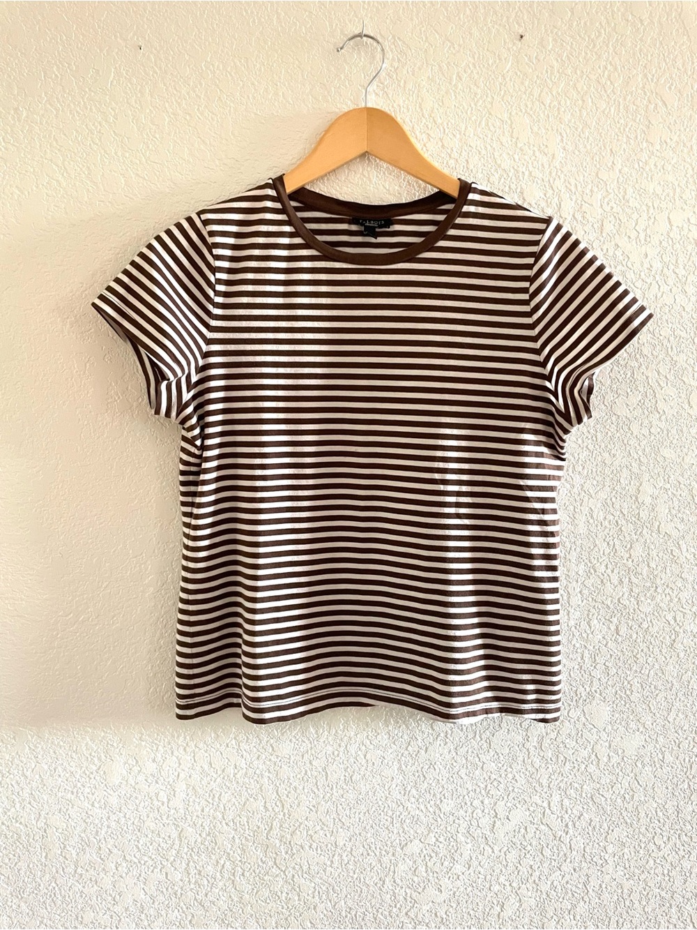 Talbots Brown and White Striped Short-Sleeve Tee Sz M Classic 90s ButterMom